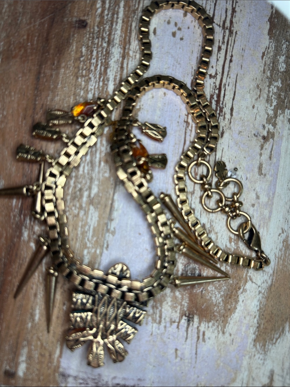 Lucky Brand Southwest Necklace w Spikes, Turquoise, Orange & Red Cabochons - Picture 8 of 12